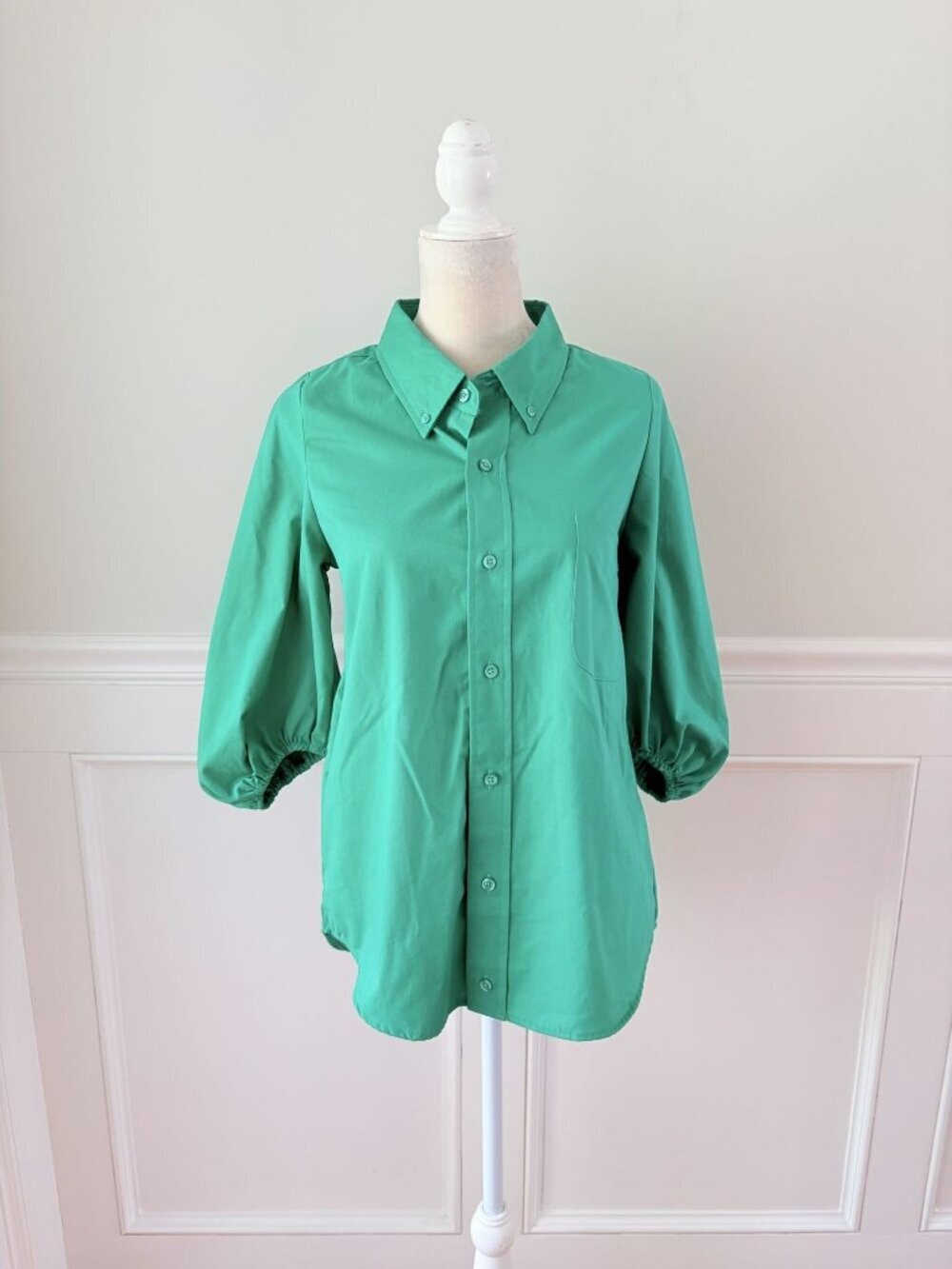 KMJ Kate McHale Jensen Hand Sewn Feminine Button Down Blouse Puff Sleeves XS